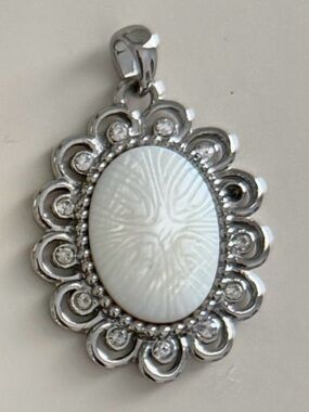Lia Sophia Silver-Frame White Oval Pendant for a Necklace